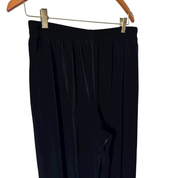 Vtg Joan Leslie Petite Pant Velour Pull On Comfort Black Straight Leg High Rise - Picture 7 of 11